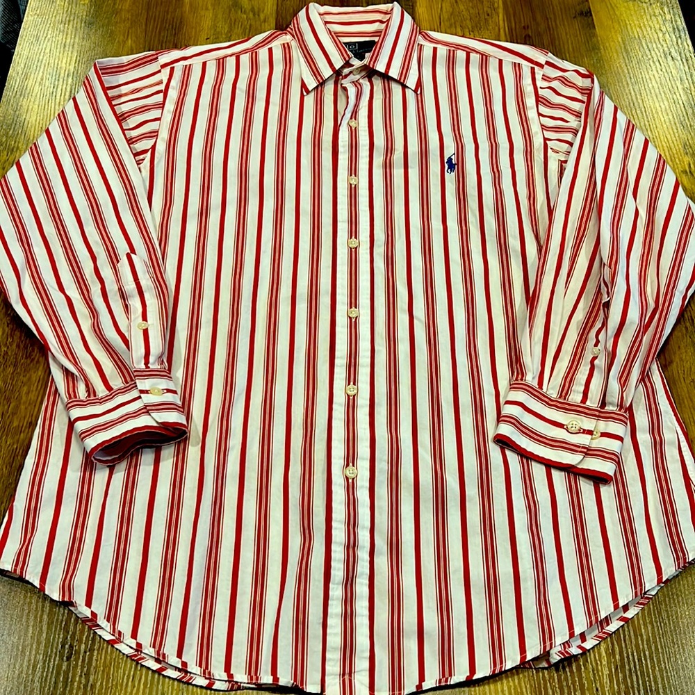 Polo Ralph Lauren Alcott Cotton Red Striped Dress Shirt w/ Blue Pony | 16 32/33